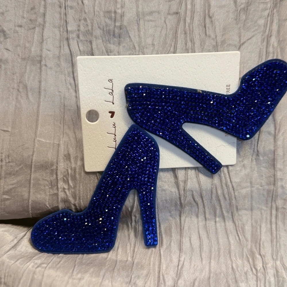 Blue Glitter Women's Shoe earrings - Picture 2 of 4